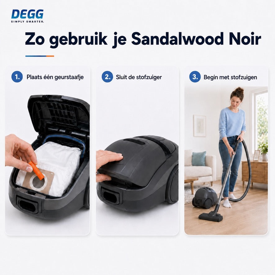 DEGG Sandalwood Noir Geurstaafjes voor Stofzuiger - Warme houtgeur tijdens het stofzuigen - 5 stuks
