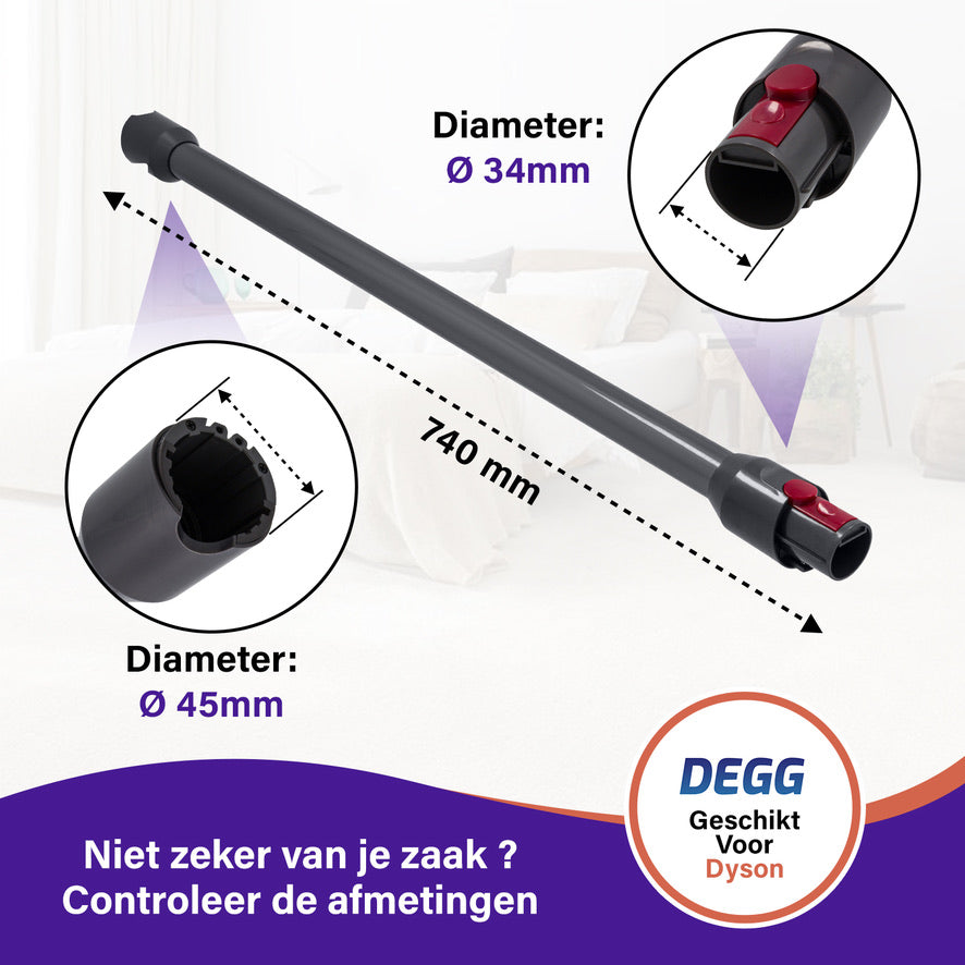 DEGG® Zuigbuis voor Dyson V12 – Donkergrijze Steel / Stang – Compatibel met Dyson V12 Detect Slim – Topkwaliteit Vervangingsonderdeel