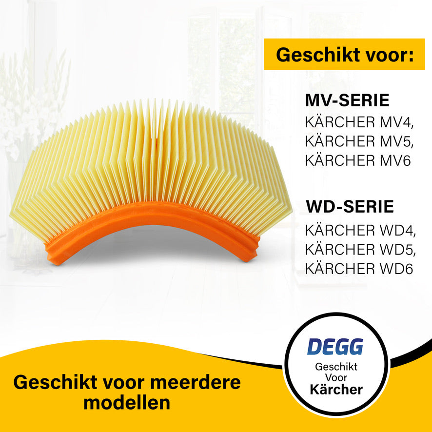DEGG Stofzuigerzakken + Vlakfilter voor Kärcher WD4, WD5, WD6, MV4, MV5 & MV6 | 5 Stuks