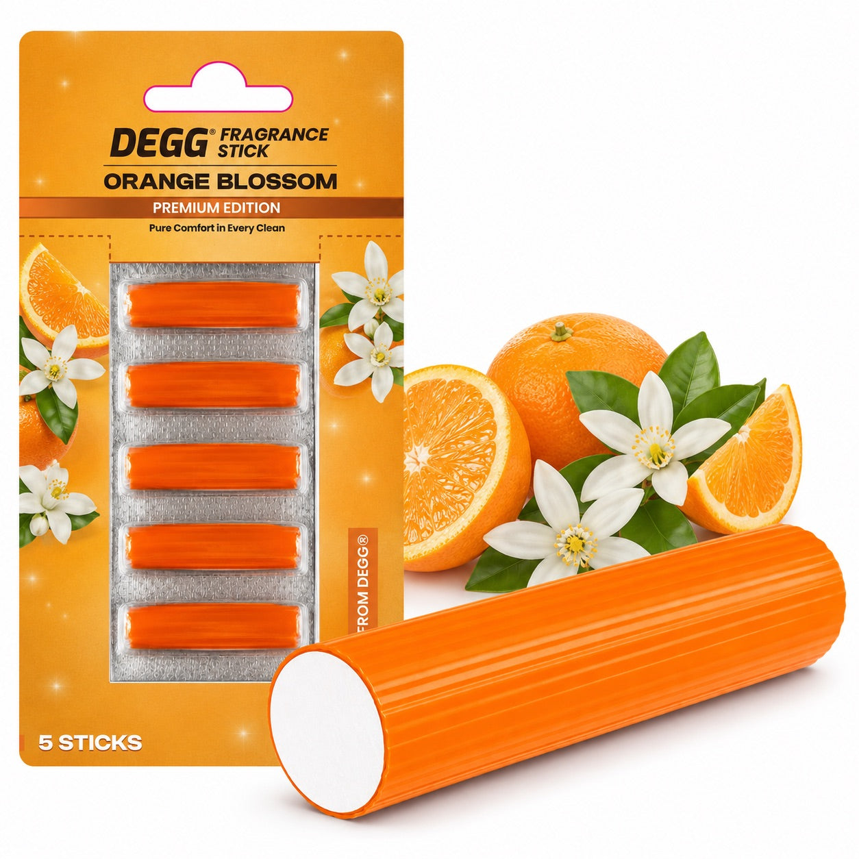 DEGG Orange Blossom Geurstaafjes voor Stofzuiger | Bloemige Citrusgeur tijdens het Stofzuigen | 5 Stuks