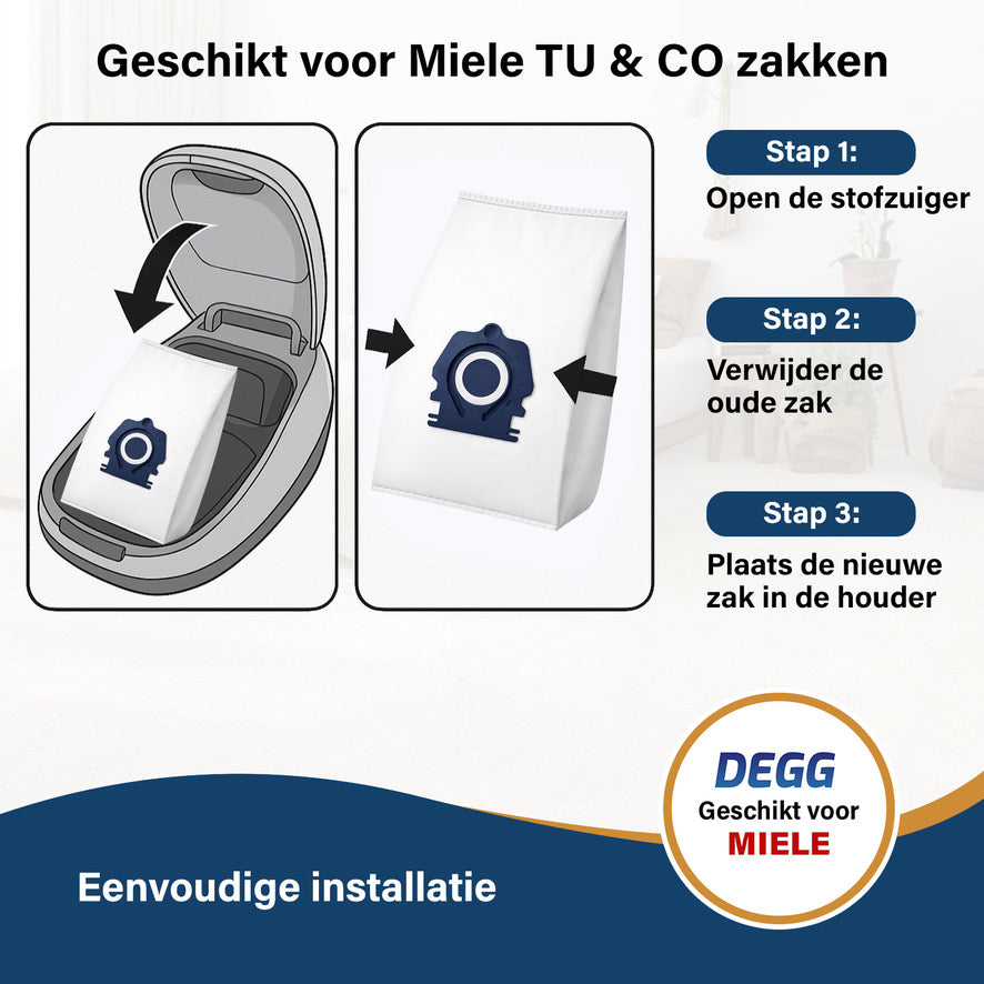DEGG® Stofzuigerzakken Geschikt voor Miele CO & TU – 10 Stuks – Compatibel met Guard L1, M1 & S1 – Vervangt HyClean Pure / Allergy