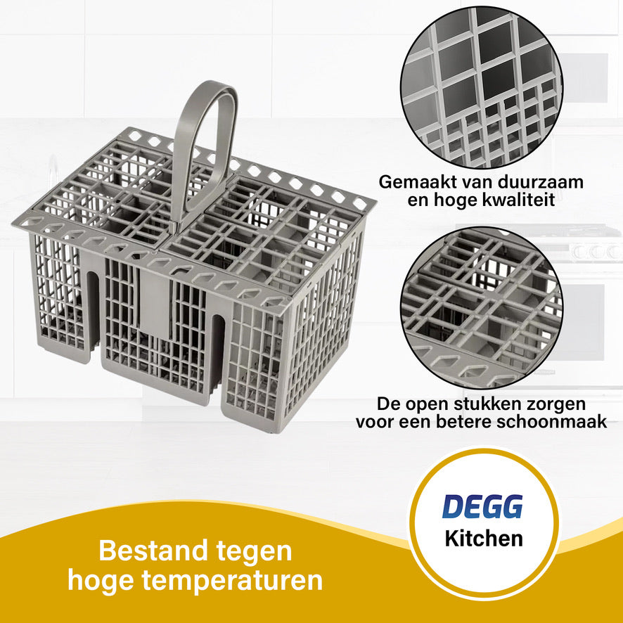 DEGG® Universele Bestekmand voor Vaatwasser – Bestekkorf met Handvat – Geschikt voor Diverse Vaatwassers – Grijs