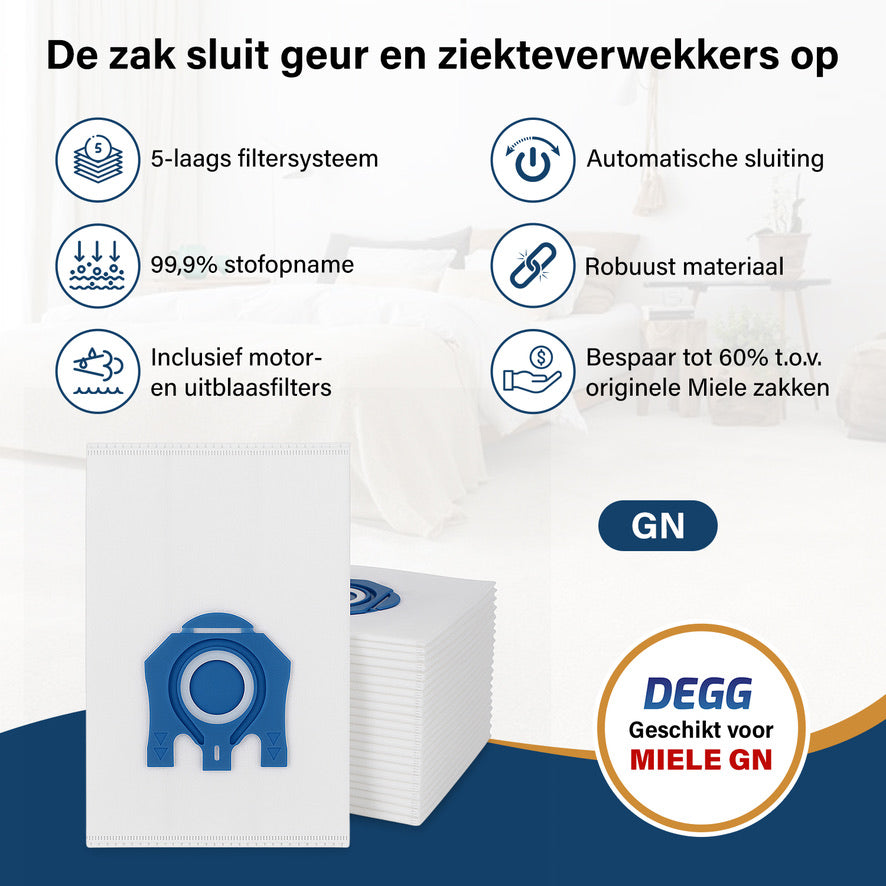 DEGG® - Stofzuigerzakken Geschikt voor MIELE GN - 16 Zakken + 8 Filter (motor & uitblaas) - Geschikt voor MIELE Complete C3, C2, Classic C1, S8, S5, S2 - XXL-PACK