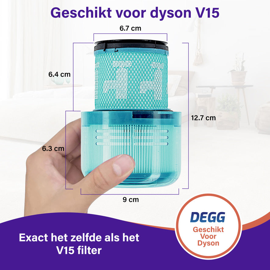 DEGG® HEPA Filter voor Dyson V15 Detect – 4 Stuks – Wasbaar Vervangingsfilter – Compatibel met Dyson V15 – Premium Kwaliteit