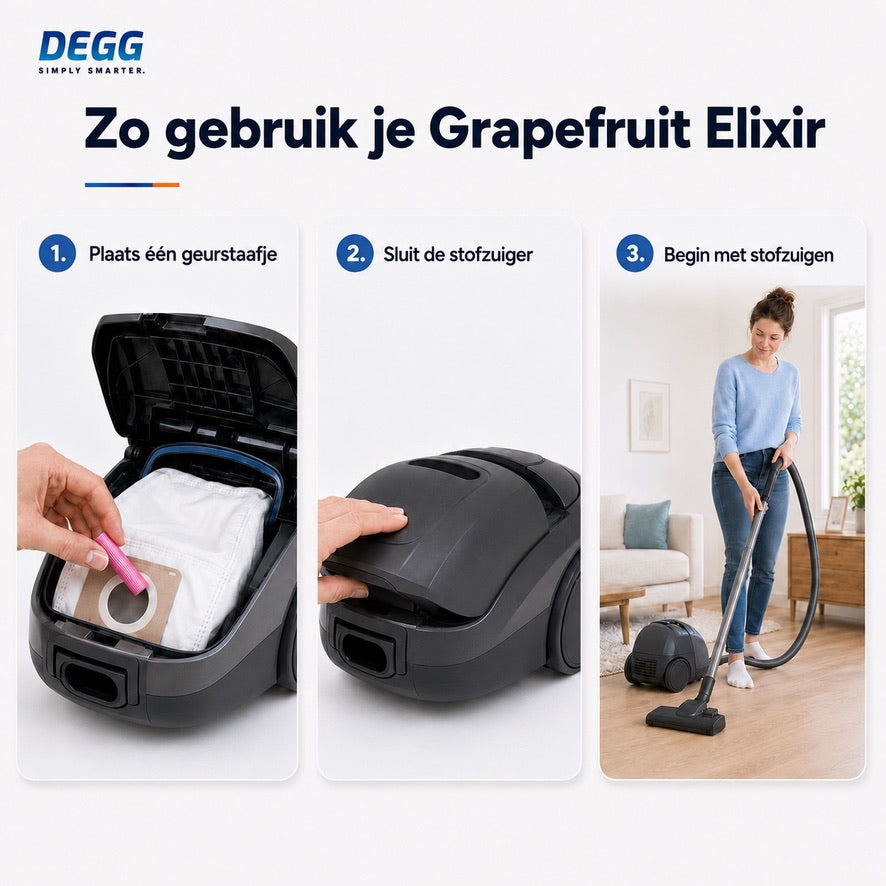 DEGG Grapefruit Elixir Geurstaafjes voor Stofzuiger | Verkwikkende Citrusgeur tijdens het Stofzuigen | 5 Stuks