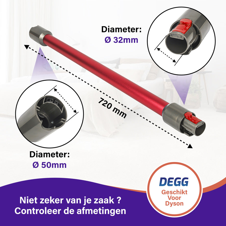 DEGG® - Telescoopbuis Geschikt voor Dyson - Steel, Stang, Zuigbuis - Rood - Compatibel met: V7, V8, V10, V11 en V15 - Duurzaam en Sterk