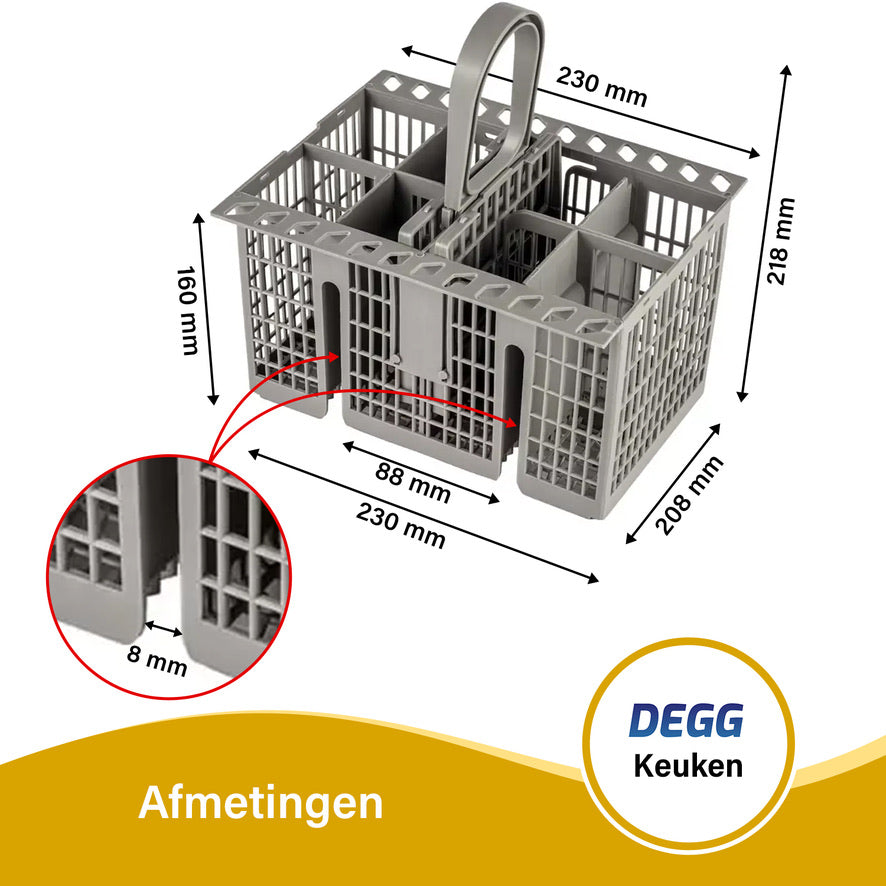 DEGG® Universele Bestekmand voor Vaatwasser – Bestekkorf met Handvat – Geschikt voor Diverse Vaatwassers – Grijs