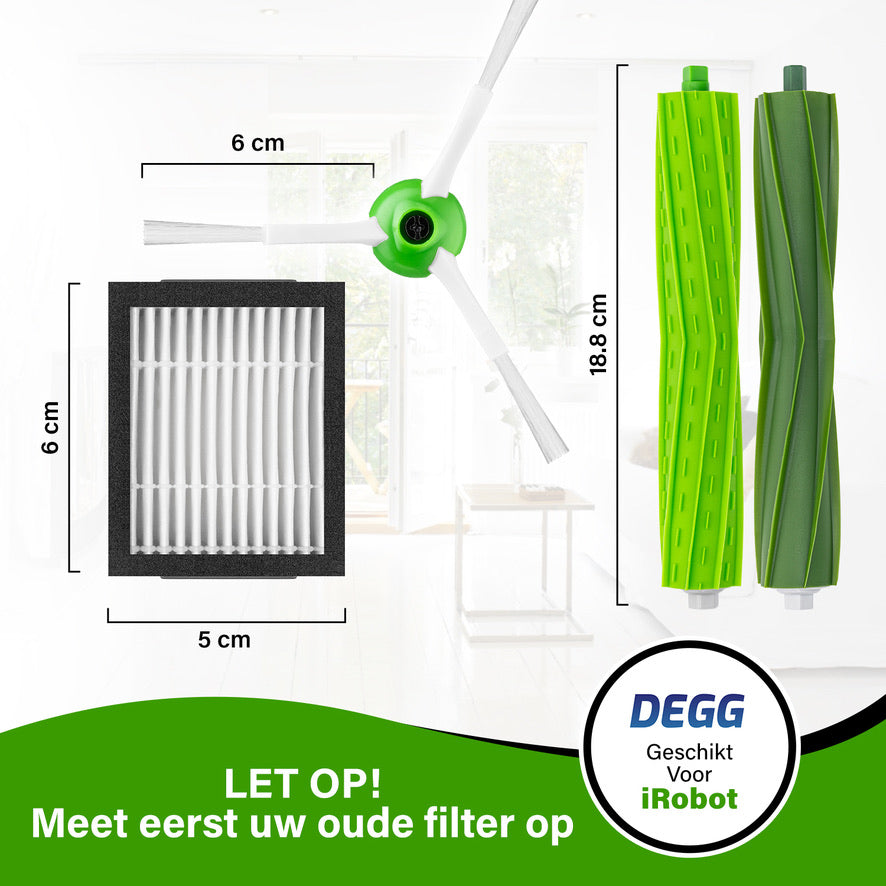 DEGG® - Onderhoudsset XL - Geschikt voor iRobot Roomba - i7 i7+ i1 i1+ i3 i3+ i4 i4+ i5 i5+ i6 i6+ i8 i8+ e5 e6 e7 - Geschikt voor iRobot Roomba Onderdelen - 4x Roller, 10x Hepa filter, 10x Spinner (zijborstel) - DUBBEL JAARPAKKET