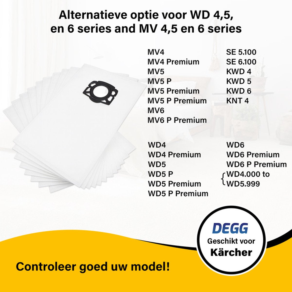 DEGG® Stofzuigerzakken Geschikt voor Kärcher WD4, WD5 & WD6 – 10 Stuks – Compatibel met MV4, MV5 & MV6 – Extra Sterk & Duurzaam