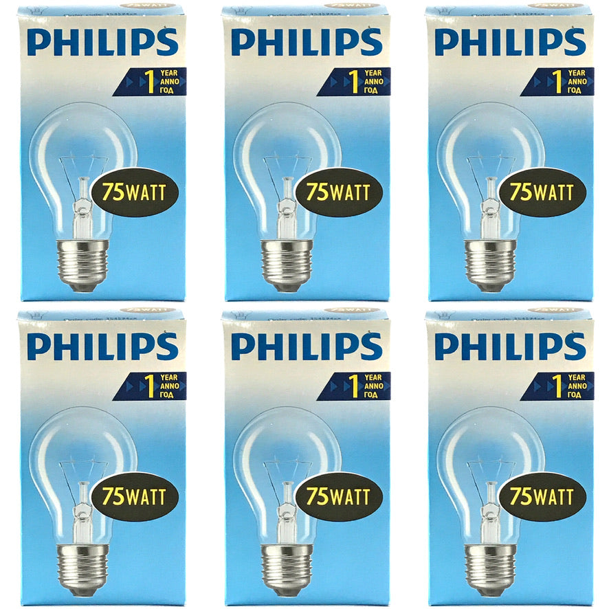 PHILIPS Gloeilamp 75Watt E27 Helder Standaardlamp (6 STUKS)