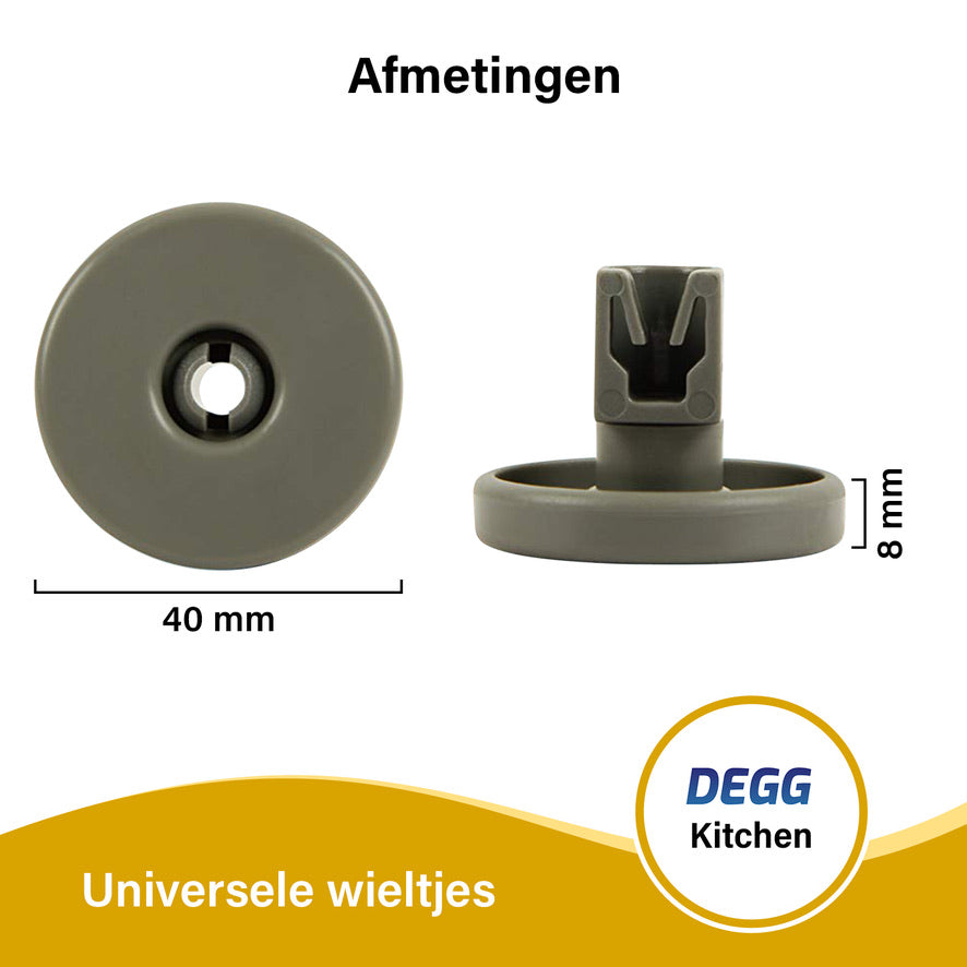 DEGG® Vaatwasser Wieltjes Onderkorf 40 mm – 8 Stuks – Geschikt voor IKEA, AEG, Electrolux, Zanussi & Etna Vaatwassers