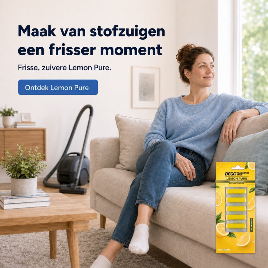 DEGG Lemon Pure Geurstaafjes voor Stofzuiger | Frisse Citroengeur tijdens het Stofzuigen | 5 Stuks