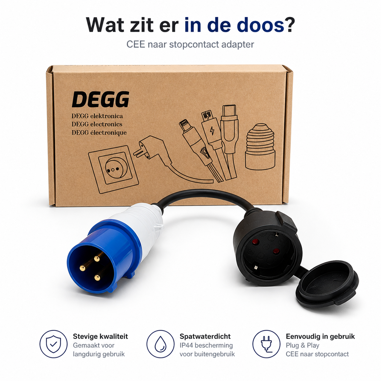 DEGG® - Camping Stekker - CEE verloopsnoer - Van Contrastekker (230V) naar CEE stekker (16A) - CEE verloopstekker - CEE 3-polig - Geschikt voor buiten