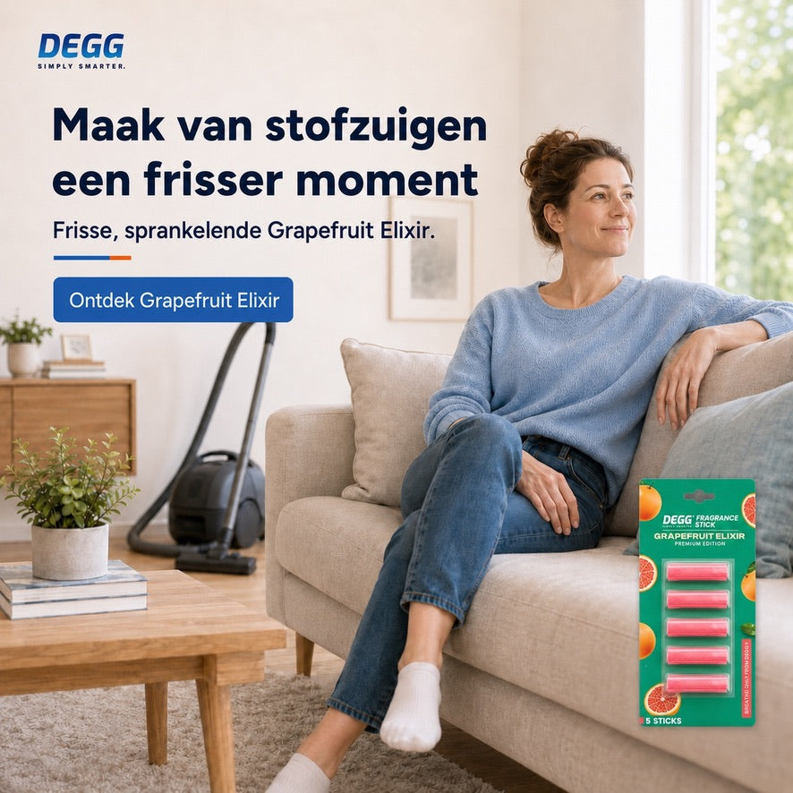 DEGG Grapefruit Elixir Geurstaafjes voor Stofzuiger | Verkwikkende Citrusgeur tijdens het Stofzuigen | 5 Stuks