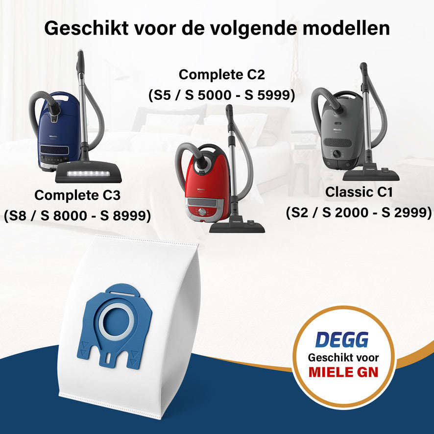 DEGG® - Stofzuigerzakken Geschikt voor MIELE GN - 16 Zakken + 8 Filter (motor & uitblaas) - Geschikt voor MIELE Complete C3, C2, Classic C1, S8, S5, S2 - XXL-PACK
