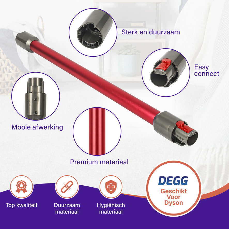 DEGG® - Telescoopbuis Geschikt voor Dyson - Steel, Stang, Zuigbuis - Rood - Compatibel met: V7, V8, V10, V11 en V15 - Duurzaam en Sterk