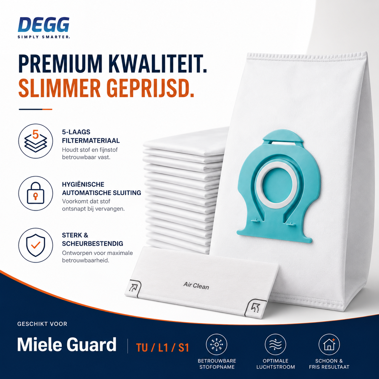 DEGG Stofzuigerzakken voor Miele Guard TU, L1 & S1 | 16 Stofzuigerzakken + 4 Filters
