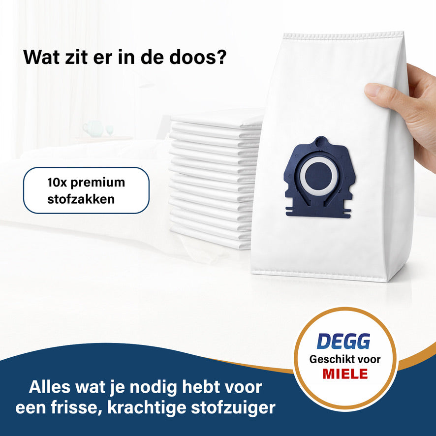 DEGG® Stofzuigerzakken Geschikt voor Miele CO & TU – 10 Stuks – Compatibel met Guard L1, M1 & S1 – Vervangt HyClean Pure / Allergy