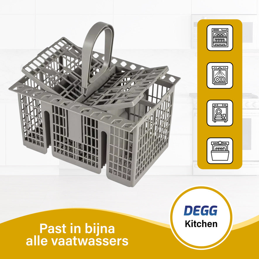 DEGG® Universele Bestekmand voor Vaatwasser – Bestekkorf met Handvat – Geschikt voor Diverse Vaatwassers – Grijs