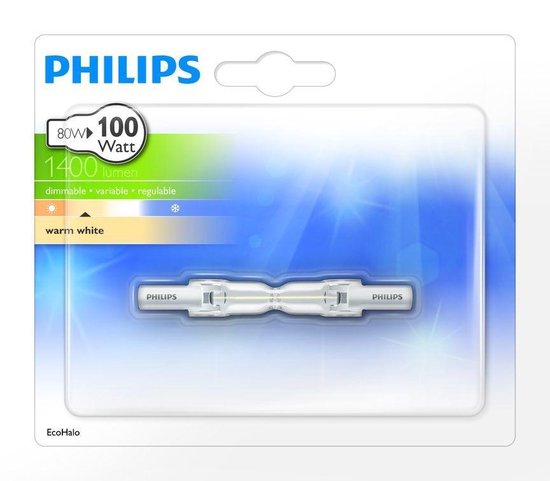 PHILIPS R7s 80W > (100w) Kort Plusline ES Halogeenlamp 2-Kneeps 78mm
