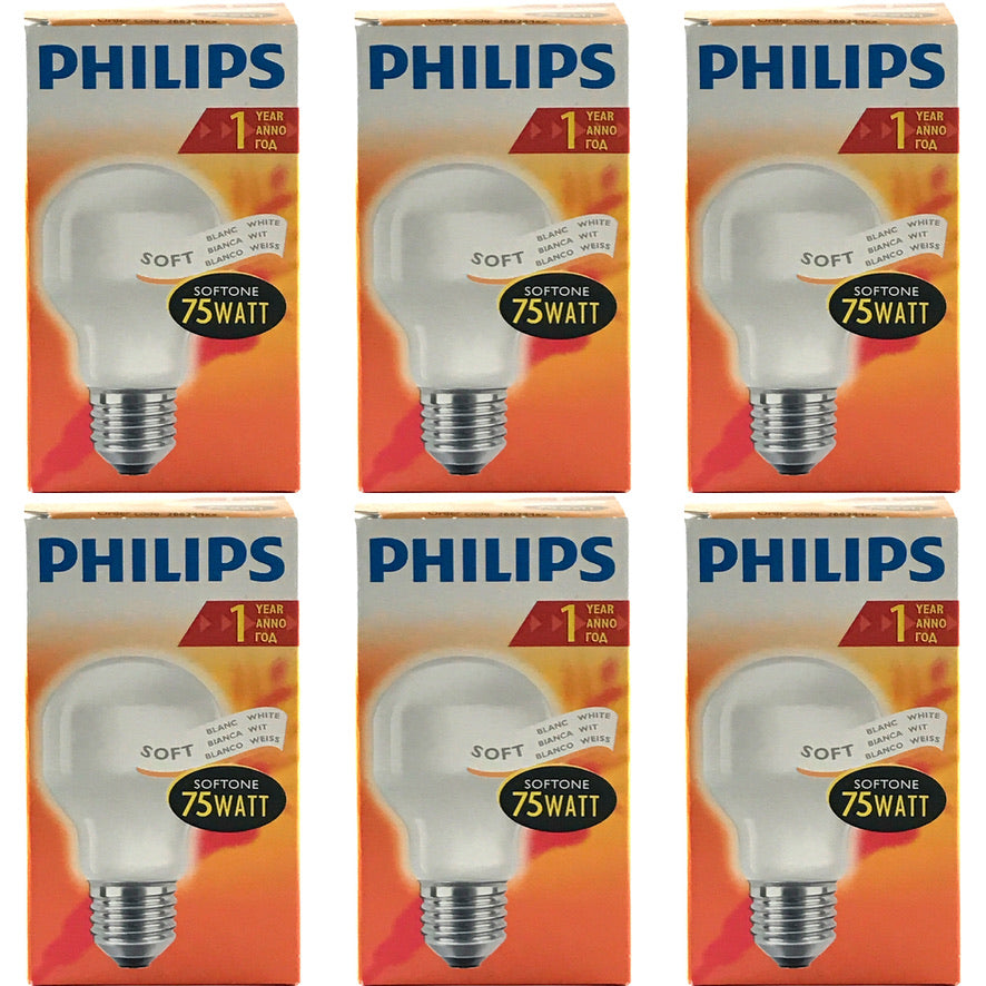 PHILIPS Gloeilamp 75W E27 Softone Standaardlamp (6 stuks)