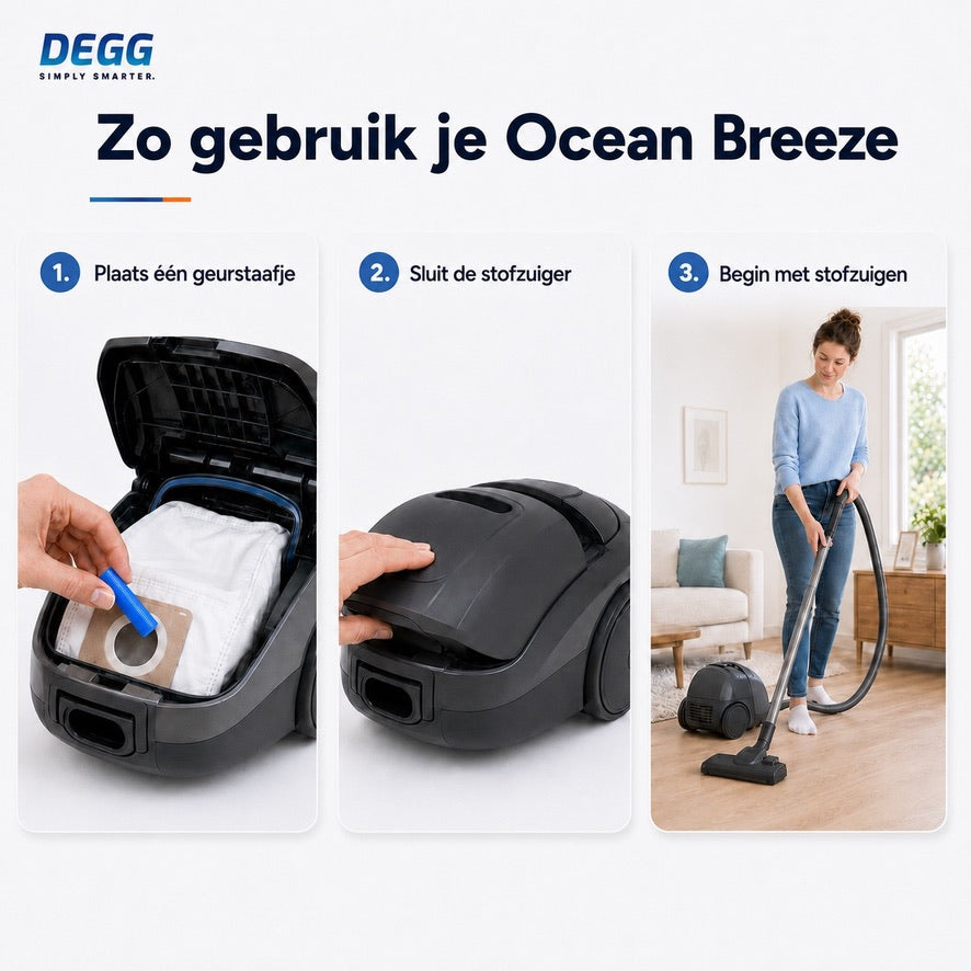 DEGG Ocean Breeze Geurstaafjes voor Stofzuiger | Frisse Geur tijdens het Stofzuigen | 5 Stuks