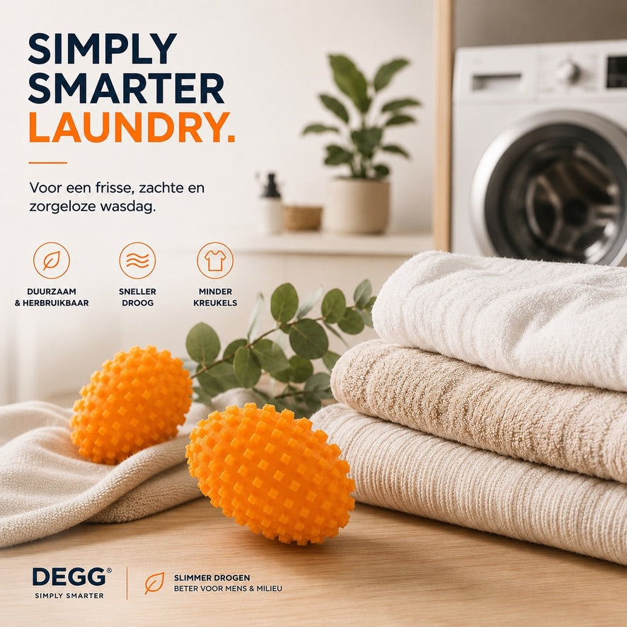 DEGG® Wasdrogerballen voor Droger – 2 Stuks – Herbruikbare Dryer Balls – Tot 25% Sneller Drogen – Minder Kreukels & Statische Elektriciteit