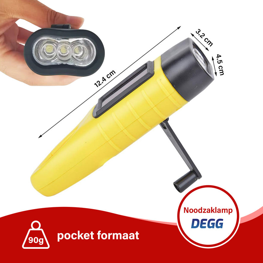 DEGG® Noodpakket Stroomuitval – Opwindbare Noodradio met Powerbank + 2x Opwindbare LED Zaklamp – Dynamo & Solar – Blackout / Prepper / Survival Kit