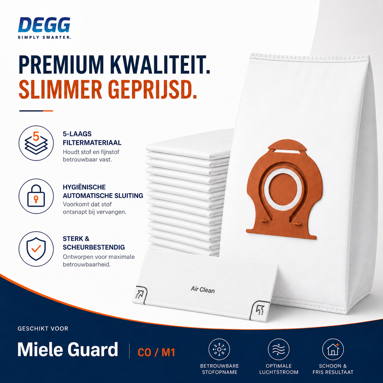 DEGG Stofzuigerzakken voor Miele Guard M1 & Guard CO | 16 Stofzuigerzakken + 4 Filters