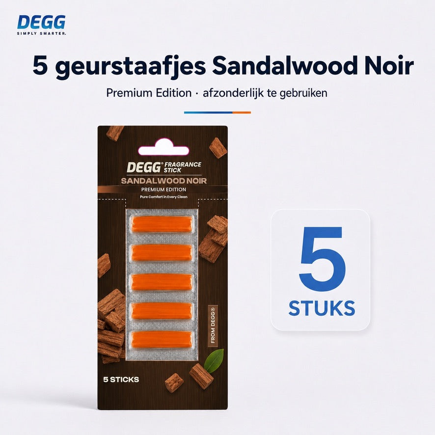 DEGG Sandalwood Noir Geurstaafjes voor Stofzuiger - Warme houtgeur tijdens het stofzuigen - 5 stuks
