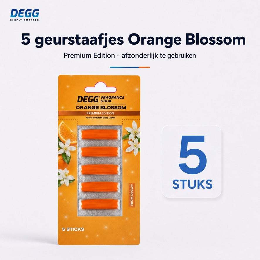 DEGG Orange Blossom Geurstaafjes voor Stofzuiger | Bloemige Citrusgeur tijdens het Stofzuigen | 5 Stuks