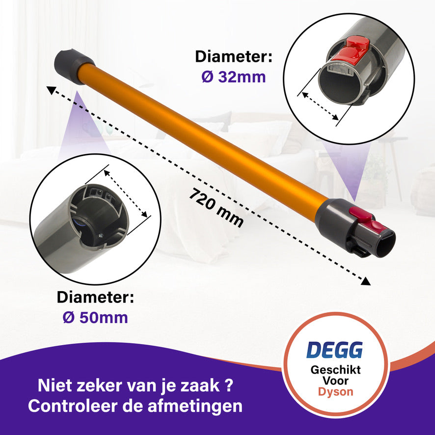 DEGG® Zuigbuis voor Dyson V7, V8, V10, V11 & V15 – Gouden Steel / Stang – Compatibel Vervangingsonderdeel van Topkwaliteit
