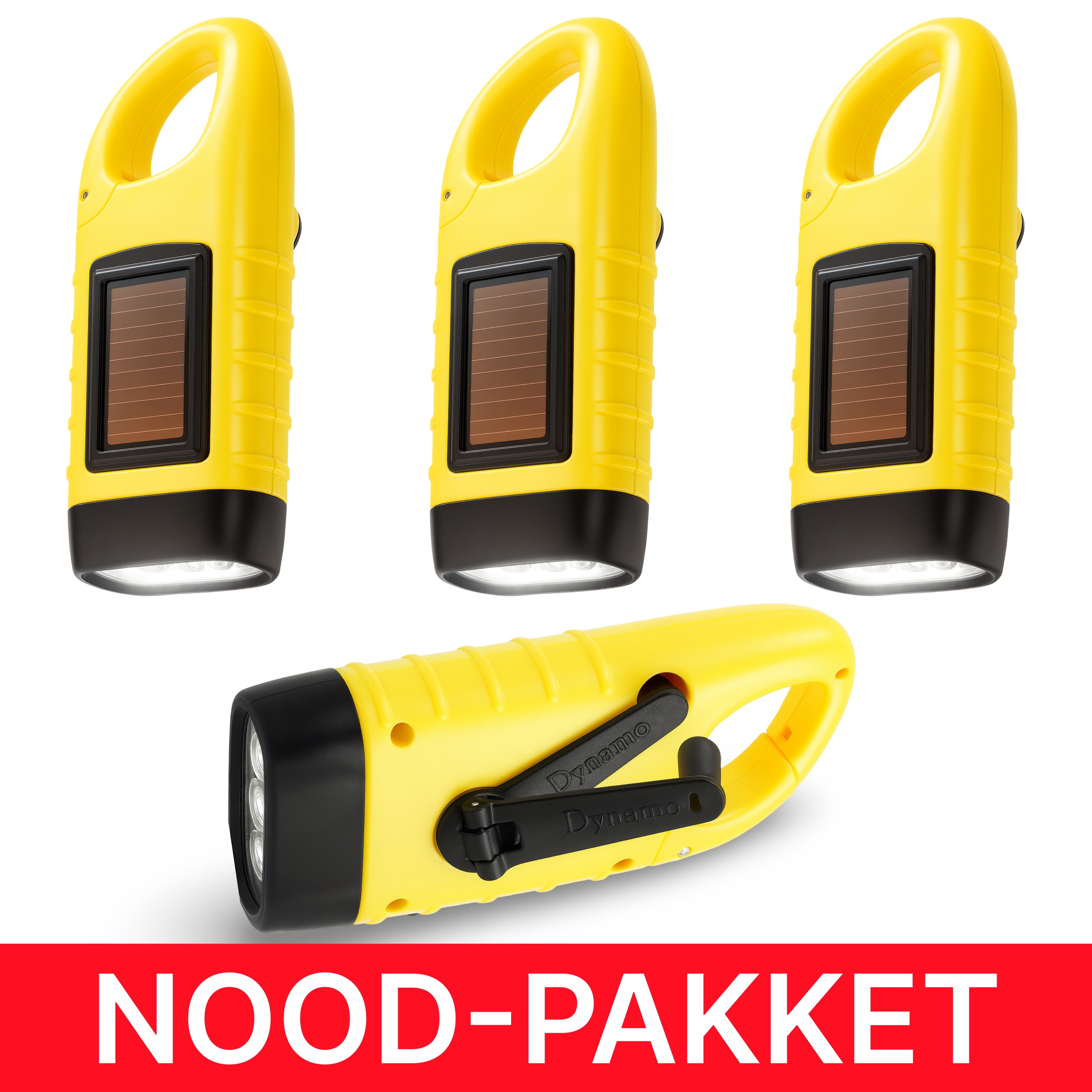 DEGG® Nood Zaklampen Family Pack (4 Stuks) – Opwindbare Dynamo & Solar Zaklamp – Zonder Batterijen – Voor Stroomuitval, Noodsituaties, Camping & Auto